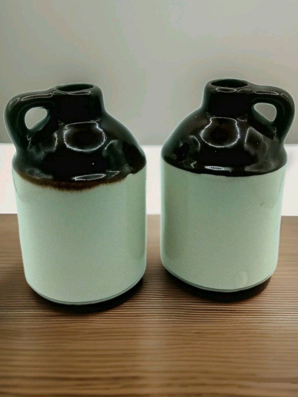 2 Moonshine Whiskey Drippy Glaze Pottery Two-Tone Stoneware Rustic Jug Vase Mini